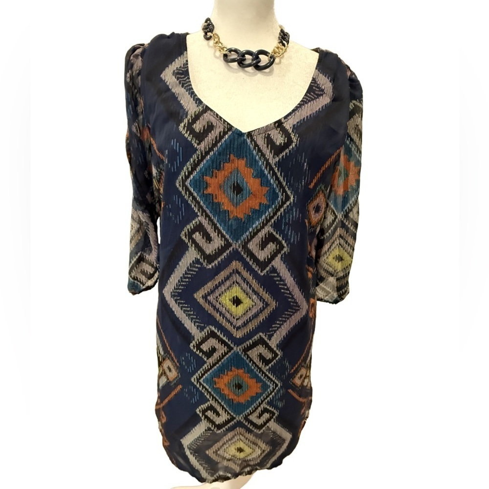BeBop Multicolor Abstract Pattern Western Dress, Size Large